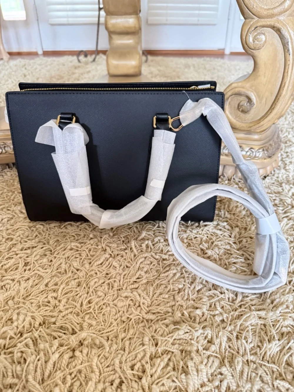 Michael Kors Sheila Convertible Satchel Black Vegan Leather Gold Hardware NWOT